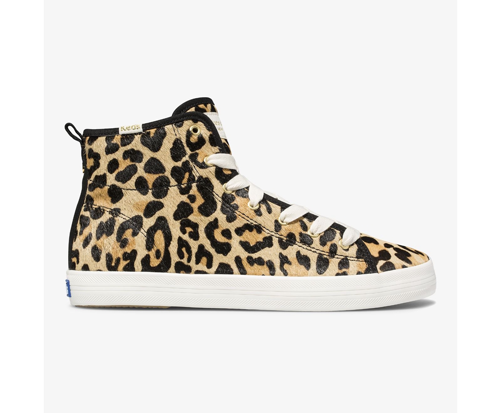 Πανινα Παπουτσια Γυναικεια - Keds Kate Spade New York Kickstart Hi Leopard Calf Hair - Καφε - FZAJQ7